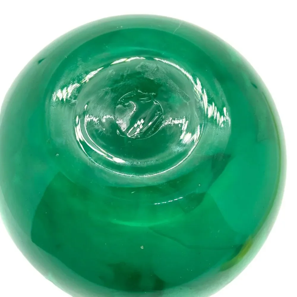 Art Glass Pinch Pot Vase Bowl Handmade Green Hand Blown Decorative Heavy